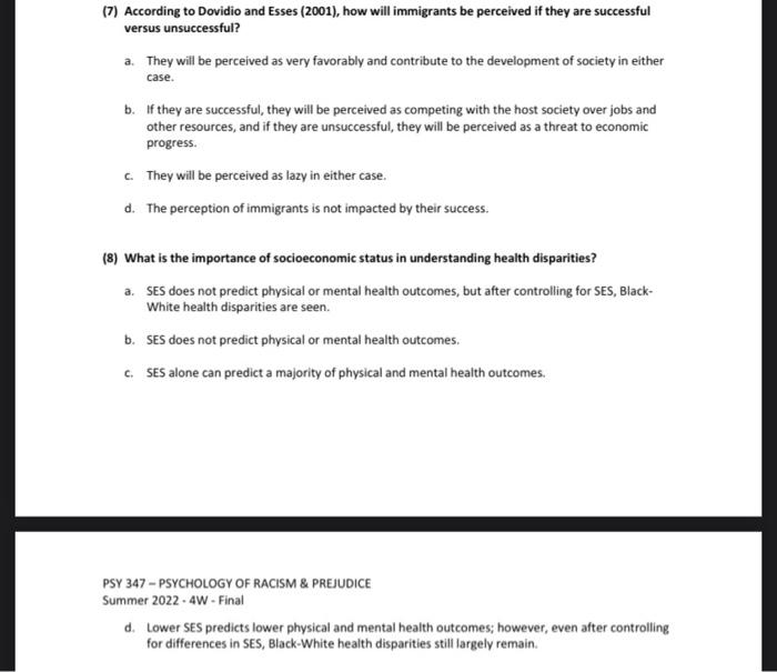 7 According To Dovidio And Esses 2001 How Will Immigrants Be Perceived If They Are Successful Versus Unsuccessful 1