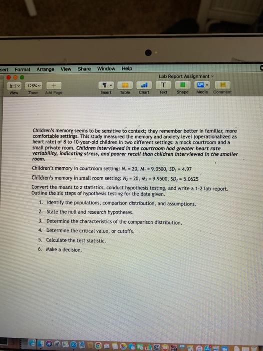 Sert Format Arrange View Share Window Help View 125 Zoom Add Page Insert Table Chart Lab Report Assignment T Text Sh 1