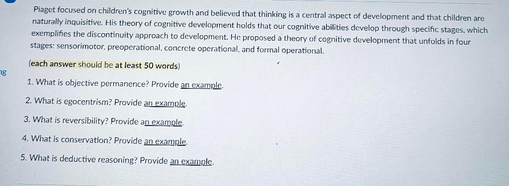 Ng Piaget Focused On Children S Cognitive Growth And Believed That Thinking Is A Central Aspect Of Development And That 1