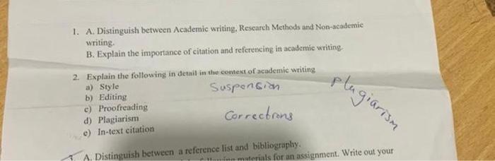 1 A Distinguish Between Academic Writing Research Methods And Non Academic Writing B Explain The Importance Of Cita 1