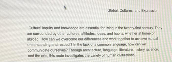 Global Cultures And Expression Cultural Inquiry And Knowledge Are Essential For Living In The Twenty First Century Th 1