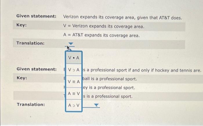 Given Statement Key Translation Given Statement Key Translation Verizon Expands Its Coverage Area Given That At T 1