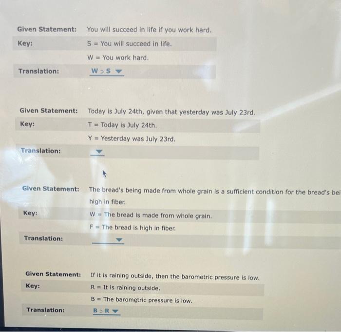 Given Statement Key Translation Given Statement Key Translation Given Statement Key Translation Given Statement 1