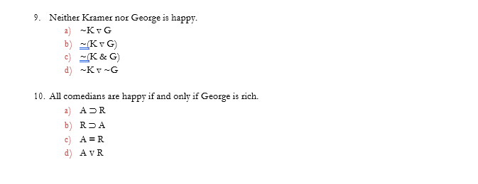 Joe Campbell Homework 4 Using The Key Below Translate Each Of The Following English Sentences Into Sl Key A All Come 2