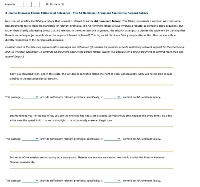 Attempts 2 Some Improper Forms Fallacies Of Relevance The Ad Hominem Argument Against The Person Fallacy Now You W 1