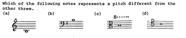 Which Of The Following Notes Represents A Pitch Different From The Other Three A B 9 O C 8 A 1
