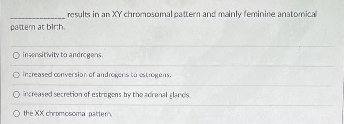 Pattern At Birth Results In An Xy Chromosomal Pattern And Mainly Feminine Anatomical Insensitivity To Androgens Increa 1