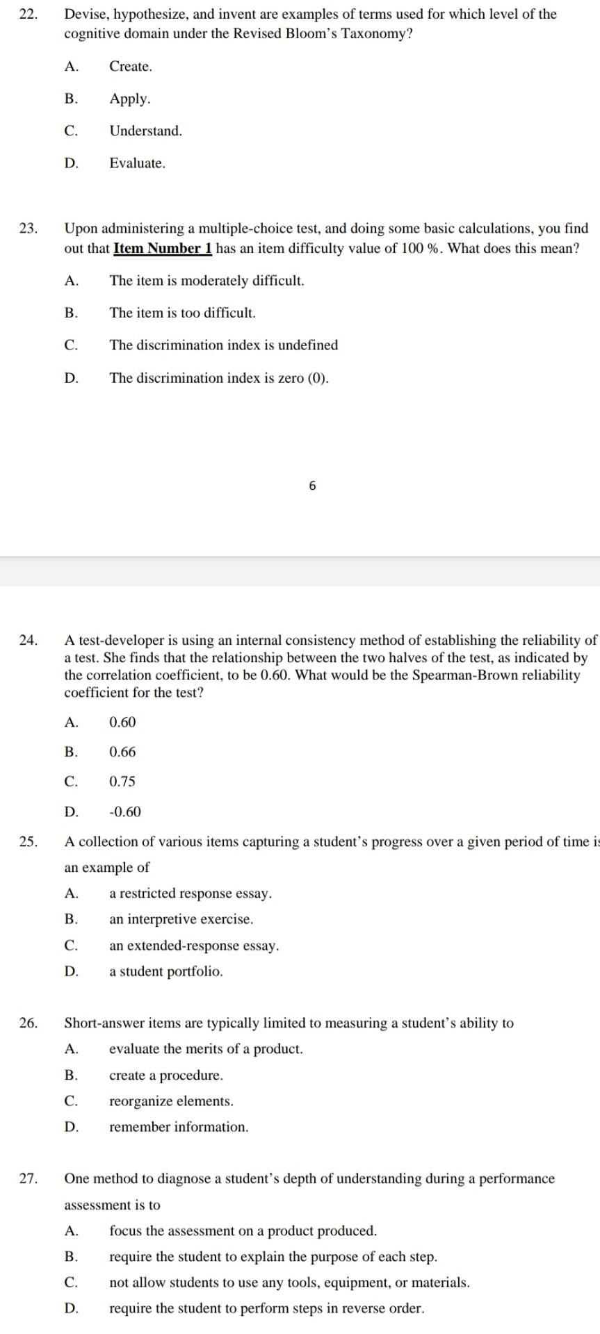 22 23 24 25 26 27 Devise Hypothesize And Invent Are Examples Of Terms Used For Which Level Of The Cognitive Doma 1