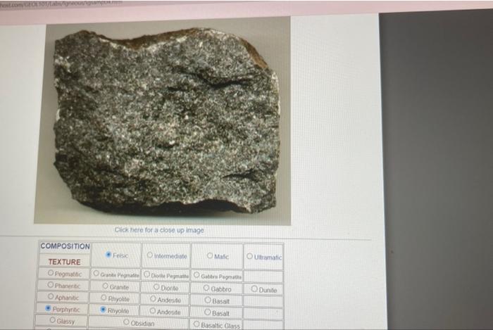 Host Com Geol101 Tabs Geoug Composition Texture Opegmattic Ophanertic O Aphantic Porphyritic O Glassy Click Here For A C 1