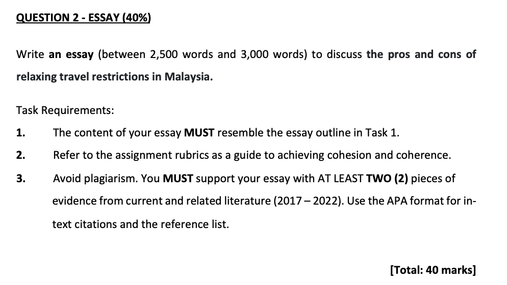 Question 2 Essay 40 Write An Essay Between 2 500 Words And 3 000 Words To Discuss The Pros And Cons Of Relaxing T 1