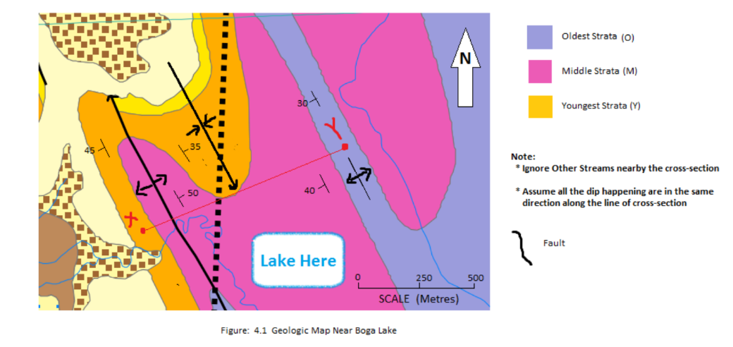 50 30 Lake Here 250 Scale Metres Figure 4 1 Geologic Map Near Boga Lake 500 Oldest Strata 0 Middle Strata M Yo 1