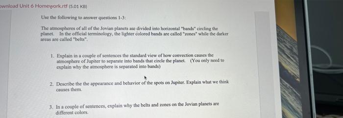 Ownload Unit 6 Homework Rtf 5 01 Kb Use The Following To Answer Questions 1 3 The Atmospheres Of All Of The Jovian Pl 1