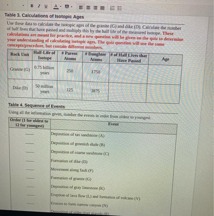 Biu A A Table 3 Calculations Of Isotopic Ages Use These Data To Calculate The Isotopic Ages Of The Granite G And Dik 1