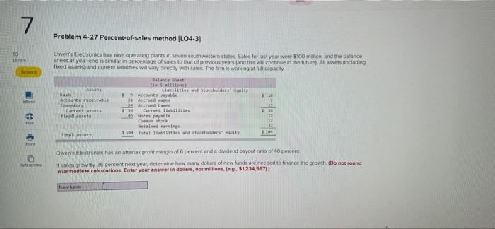 7 Problem 4 27 Percent Of Sales Method Lo4 3 Dont Owen S Electronics Has Nine Operating Plants In Seven Southwestern S 1