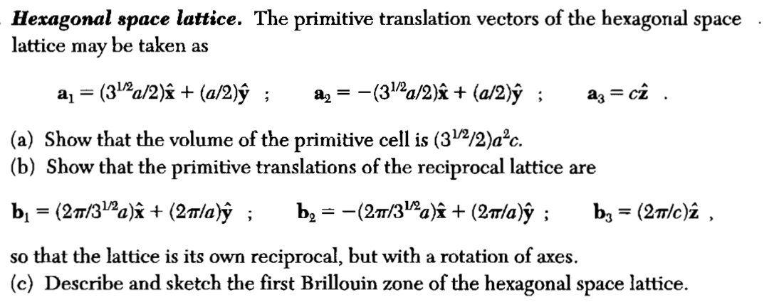 Hexagonal Space Lattice The Primitive Translation Vectors Of The Hexagonal Space Lattice May Be Taken As A 3 2 A 2 1