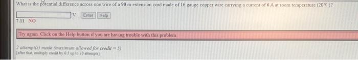 What Is The Potential Difference Across One Wire Of A 90 M Extension Cord Made Of 16 Gauge Copper Wire Carrying A Curren 1