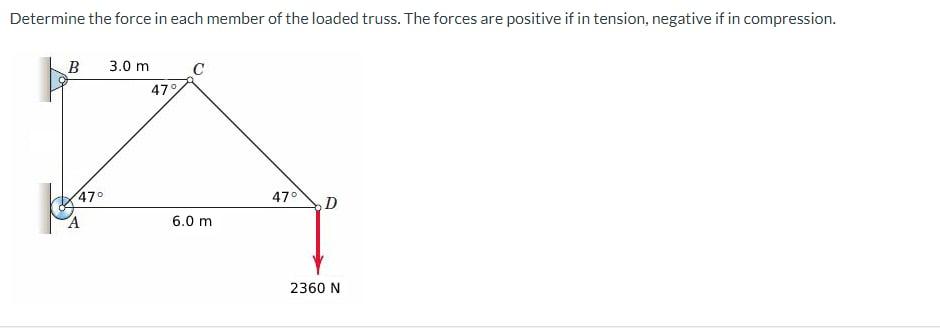 Determine The Force In Each Member Of The Loaded Truss The Forces Are Positive If In Tension Negative If In Compressio 1