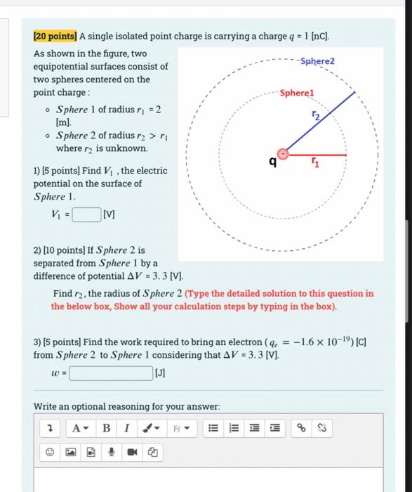 20 Points A Single Isolated Point Charge Is Carrying A Charge Q 1 Nc As Shown In The Figure Two Equipotential Su 1