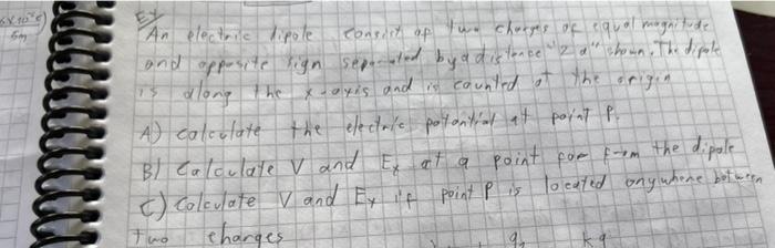 An Electric Dipole Consist Of Two Charges Of Equal Magnitude And Opposite Sign Seperated By A Distance 2 A Shown The 1