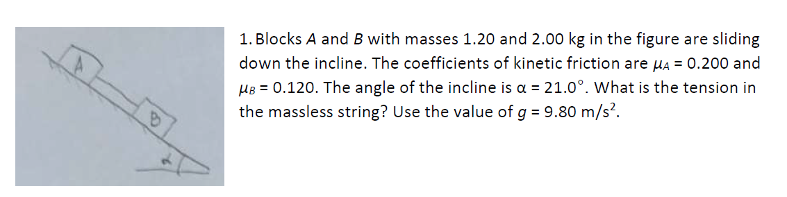 1 Blocks A And B With Masses 1 20 And 2 00 Kg In The Figure Are Sliding Down The Incline The Coefficients Of Kinetic F 1