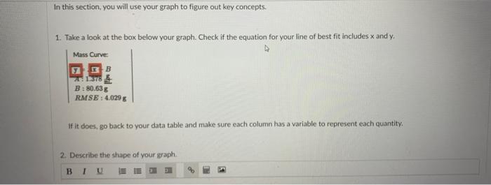 In This Section You Will Use Your Graph To Figure Out Key Concepts 1 Take A Look At The Box Below Your Graph Check I 1