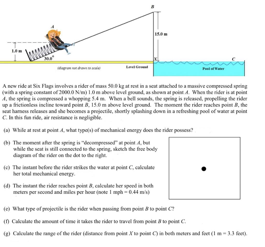 1 0 M 30 0 Diagram Not Drawn To Scale Level Ground B 15 0 M A New Ride At Six Flags Involves A Rider Of Mass 50 0 Kg 1