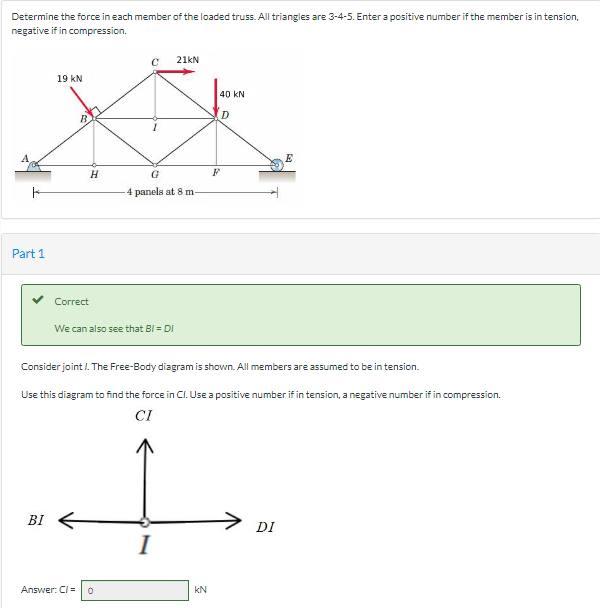 Determine The Force In Each Member Of The Loaded Truss All Triangles Are 3 4 5 Enter A Positive Number If The Member I 1