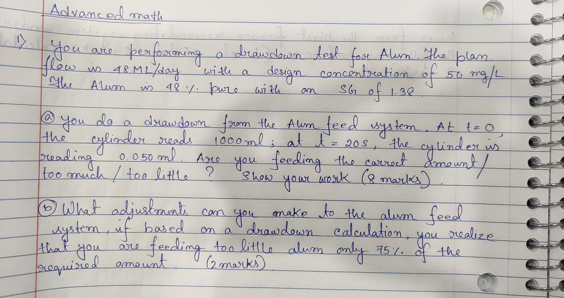 Advanced Math 1 You Perforening Are Flow Is 48ml Day Alum Cont With A A Drawdown Test Fort Alum The Plan Design Conce 1
