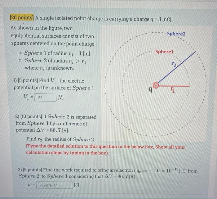 20 Points A Single Isolated Point Charge Is Carrying A Charge Q 3 Nc As Shown In The Figure Two Equipotential Su 1
