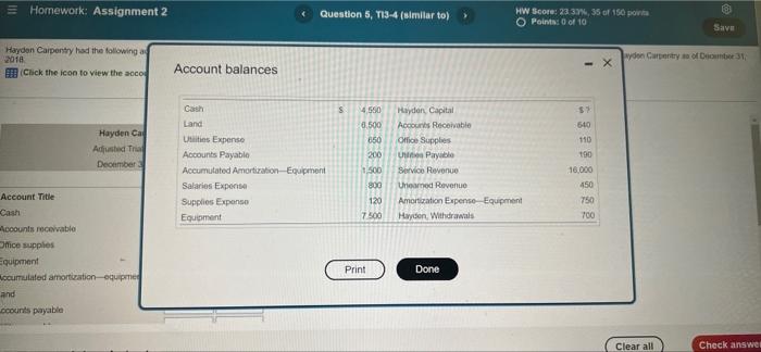 5 Homework Assignment 2 Question 5 T13 4 Similar To Hw Score 2337 35 Of 150 Powia Points Of 10 Save Hayden Carpent 1