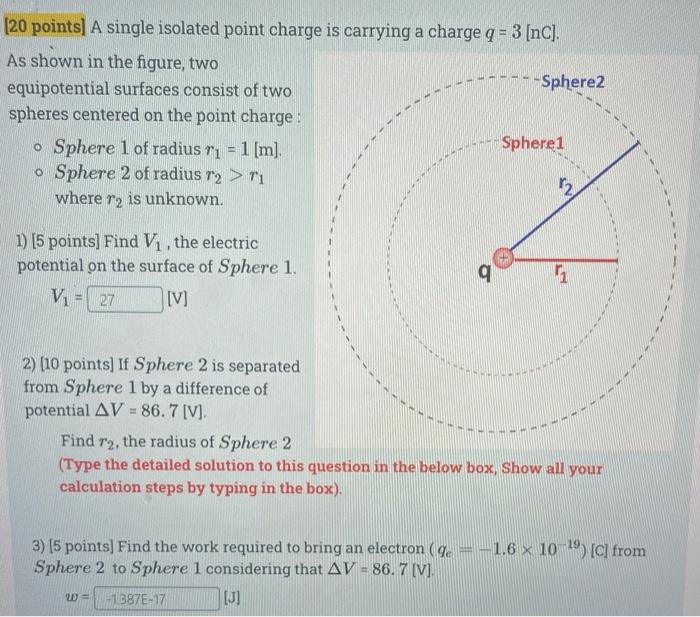 20 Points A Single Isolated Point Charge Is Carrying A Charge Q 3 Nc As Shown In The Figure Two Equipotential Su 1