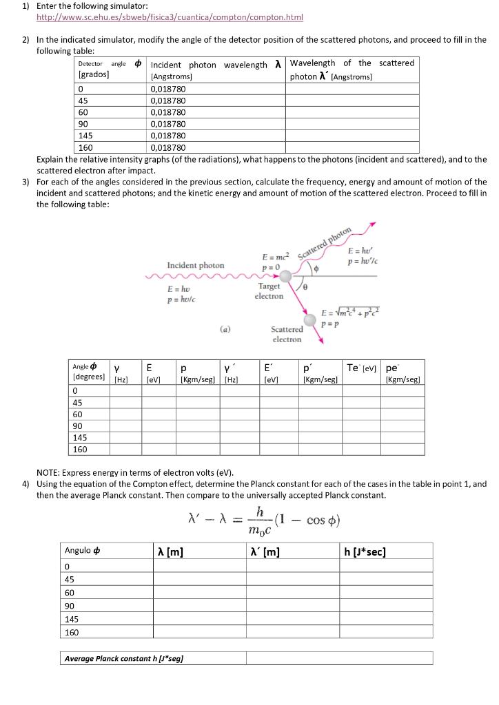 1 Enter The Following Simulator Http Www Sc Ehu Es Sbweb Fisica3 Cuantica Compton Compton Html 2 In The Indicated S 1