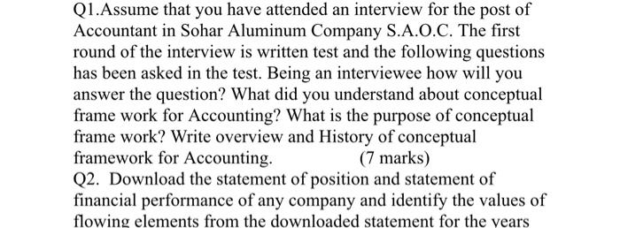 Q1 Assume That You Have Attended An Interview For The Post Of Accountant In Sohar Aluminum Company S A O C The First Ro 1