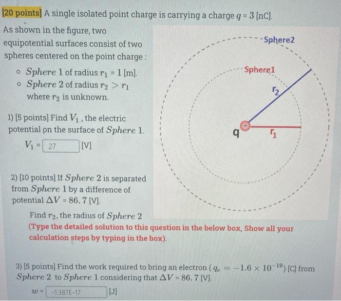 20 Points A Single Isolated Point Charge Is Carrying A Charge Q 3 Nc As Shown In The Figure Two Equipotential Su 1