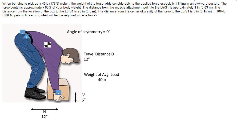 When Bending To Pick Up A 40lb 178n Weight The Weight Of The Torso Adds Considerably To The Applied Force Especially 1