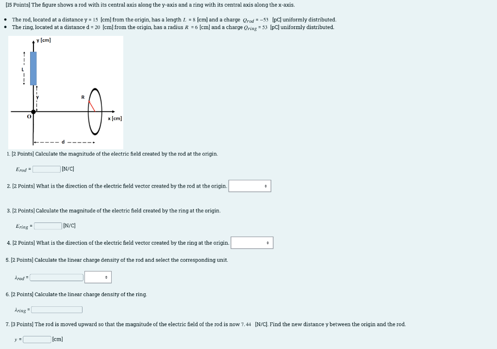 15 Points The Figure Shows A Rod With Its Central Axis Along The Y Axis And A Ring With Its Central Axis Along The X A 1