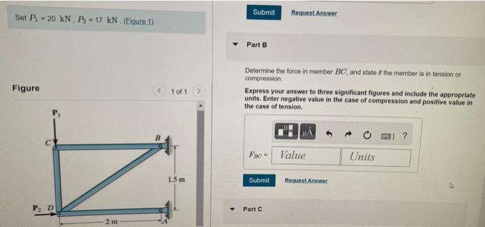 Set P 20 Kn P 17 Kn Figure 1 Figure P D 2 M 1 Of 1 1 5 M Part A Determine The Force In Member Ad And State If The 2