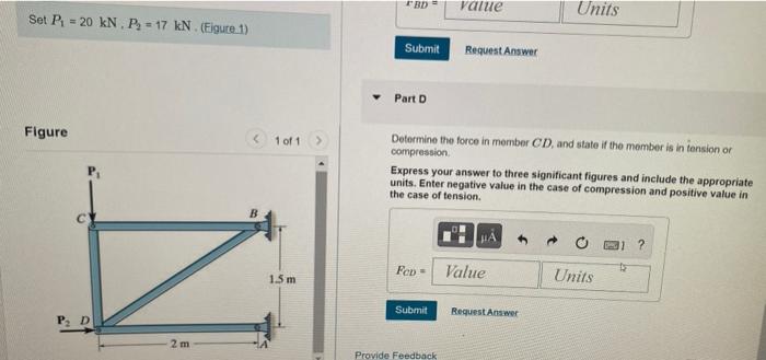 Set P 20 Kn P 17 Kn Figure 1 Figure P D 2 M 1 Of 1 1 5 M Part A Determine The Force In Member Ad And State If The 4