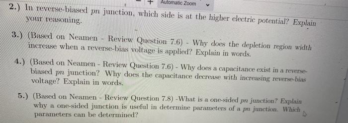 Automatic Zoom 2 In Reverse Biased Pn Junction Which Side Is At The Higher Electric Potential Explain Your Reasoning 1