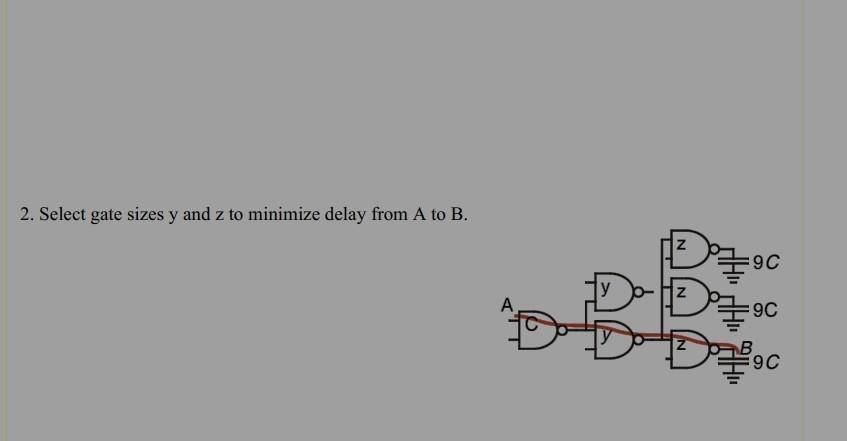 2 Select Gate Sizes Y And Z To Minimize Delay From A To B A Y 30 30 Z N 9c 9c 9c 1
