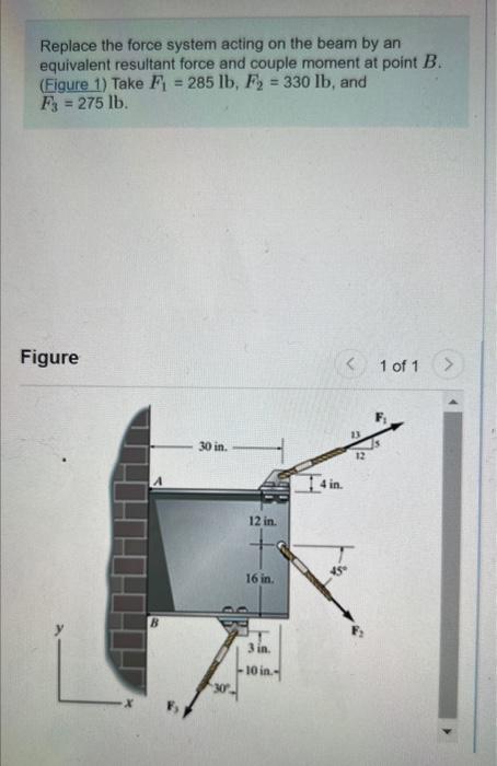 Replace The Force System Acting On The Beam By An Equivalent Resultant Force And Couple Moment At Point B Figure 1 Ta 1