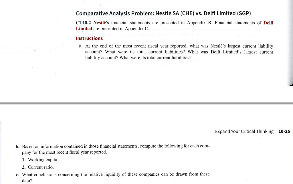 Comparative Analysis Problem Nestle Sa Che Vs Delfi Limited Sgp Ct10 2 Nestle S Financial Statements Are Presented 1