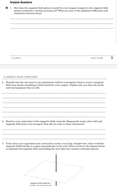 Analysis Questions 1 How Does The Magnetic Field Pattern Created By A Bar Magnet Compare To The Magnetic Field Pattern 1