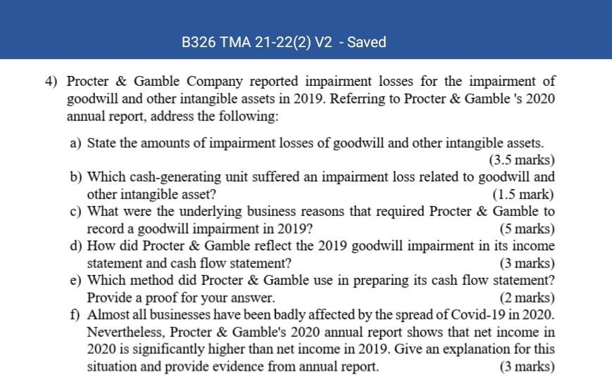 B326 Tma 21 22 2 V2 Saved 4 Procter Gamble Company Reported Impairment Losses For The Impairment Of Goodwill And O 1