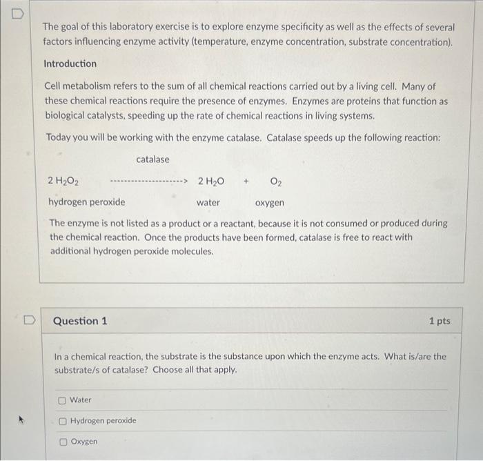The Goal Of This Laboratory Exercise Is To Explore Enzyme Specificity As Well As The Effects Of Several Factors Influenc 1