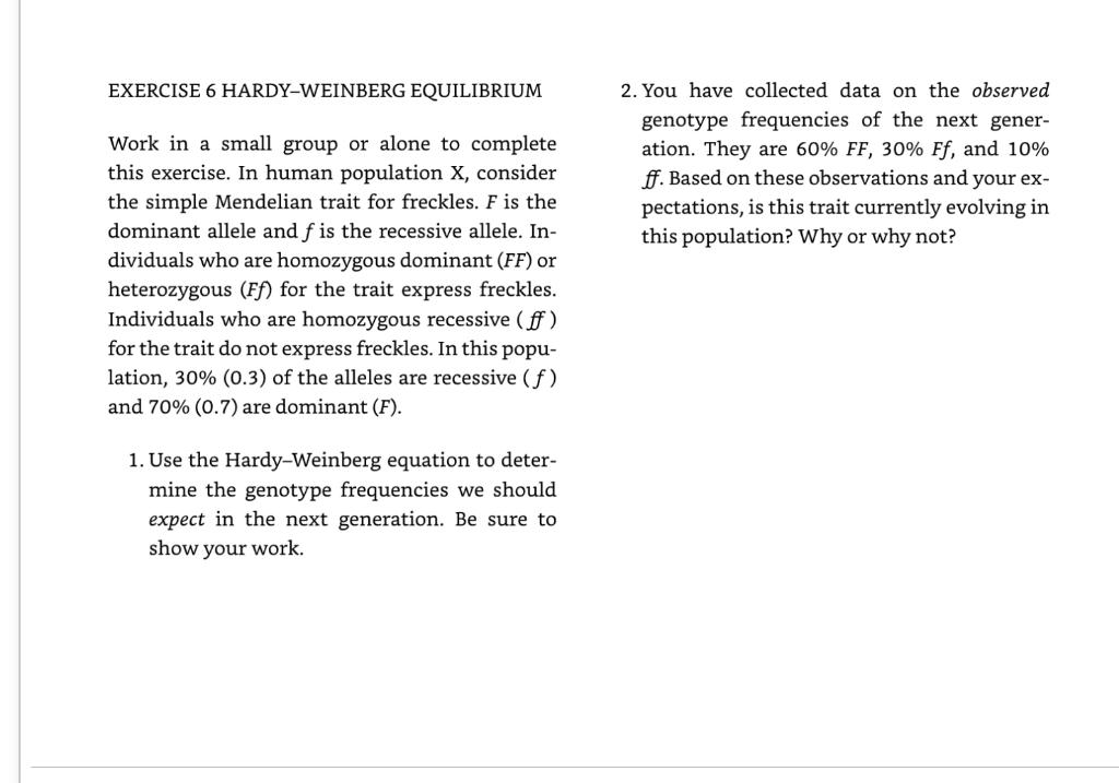 Exercise 6 Hardy Weinberg Equilibrium 1