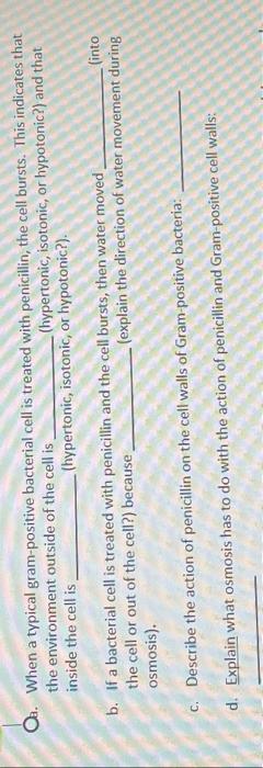 Q When A Typical Gram Positive Bacterial Cell Is Treated With Penicillin The Cell Bursts This Indicates That Hyperto 1
