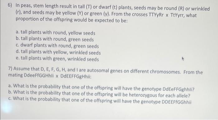 6 In Peas Stem Length Result In Tall T Or Dwarf T Plants Seeds May Be Round R Or Wrinkled R And Seeds May Be 1