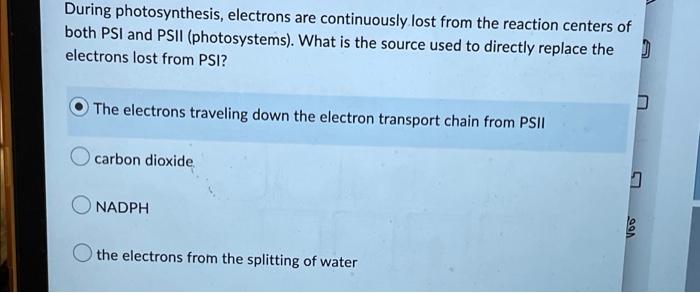 During Photosynthesis Electrons Are Continuously Lost From The Reaction Centers Of Both Psi And Psii Photosystems Wh 1