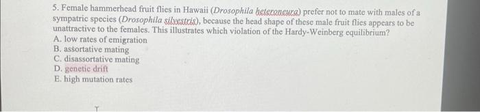 5 Female Hammerhead Fruit Flies In Hawaii Drosophila Heteroneura Prefer Not To Mate With Males Of A Sympatric Species 1